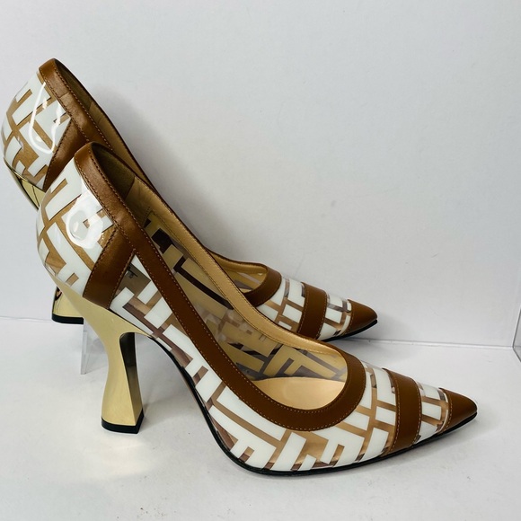 Fendi Shoes - FENDI Colibri FF Logo-printed 105mm Pumps In Neutrals. Authentic and New